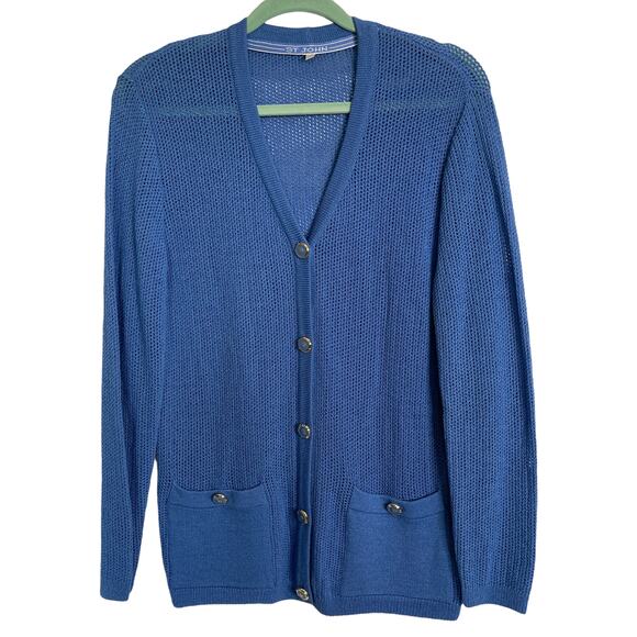 St John Blue Cardigan Button Up V-Neck Long Sleeves Size P - Picture 1 of 4